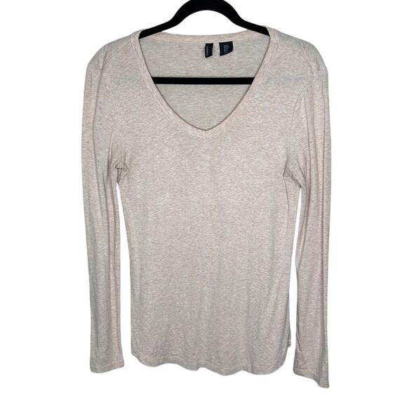 Cynthia Rowley Cream V-Neck Long Sleeve Tee Pima Cotton Blend Casual Stretch S - Picture 1 of 8